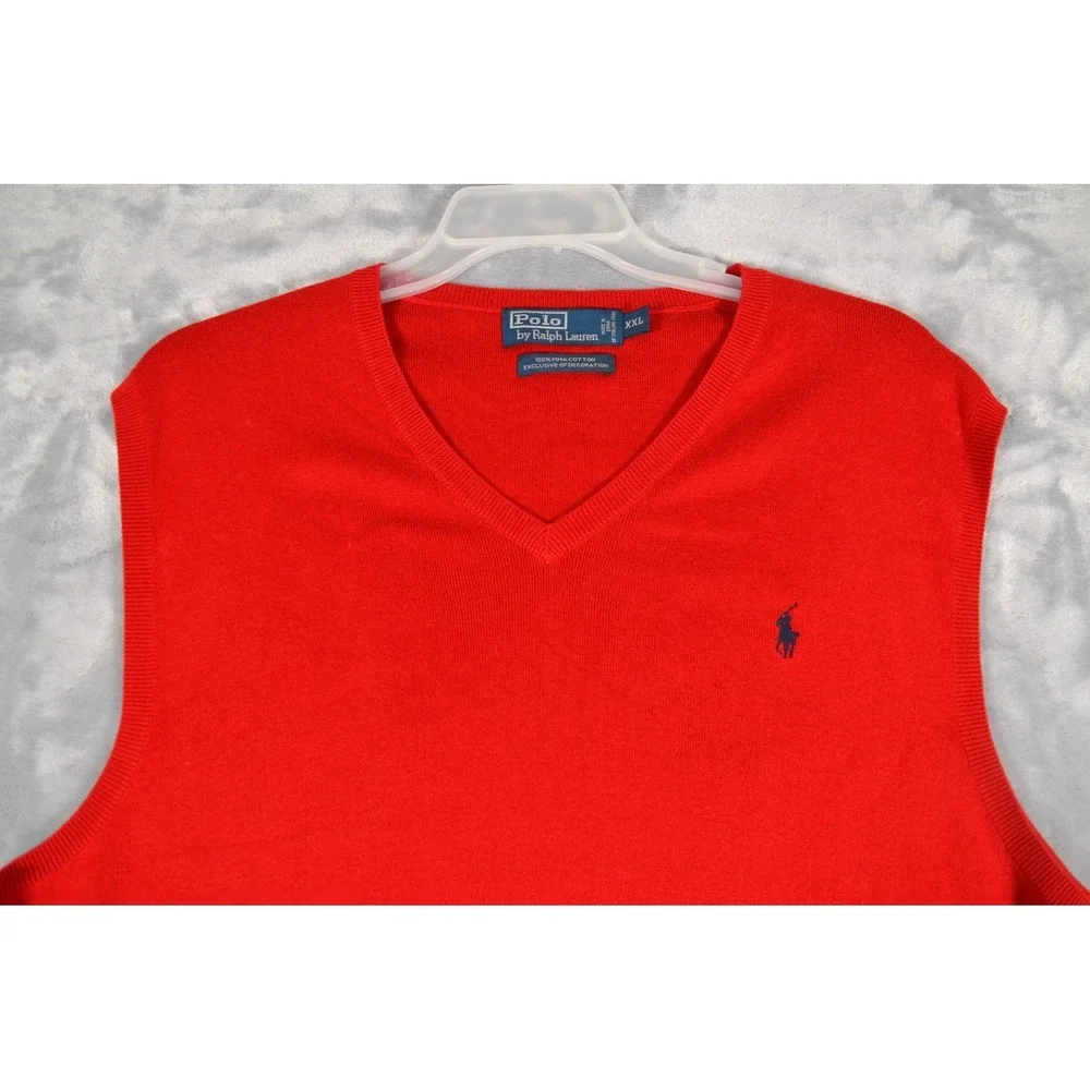 Polo Ralph Lauren Red Sweater Vest Mens XXL V-Neck Pony Logo 100% Pima Cotton